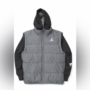 Jordan Therma-Fit Hooded Hybrid Puffer Jacket Youth Large Gray Black